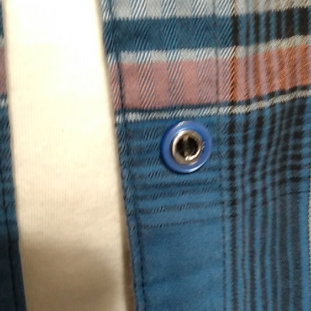 Allison Daley WMNS Blue & Peach Plaid Button-Up Flannel Shirt - Roll Tab Sleeves - Picture 4 of 12